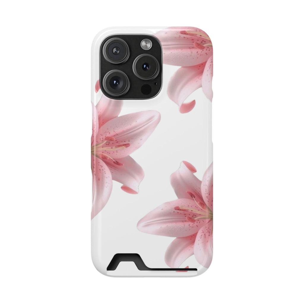Pink Lily Phone Case with Card Holder